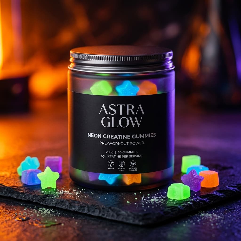 Creatine gummies in a glass jar